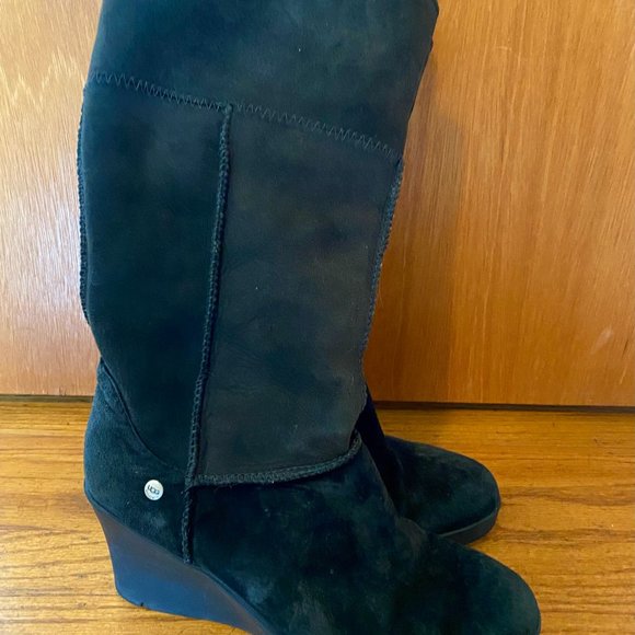 UGG Joslyn Wedge Shearling Suede Tall Boots Size 9 - Picture 2 of 7